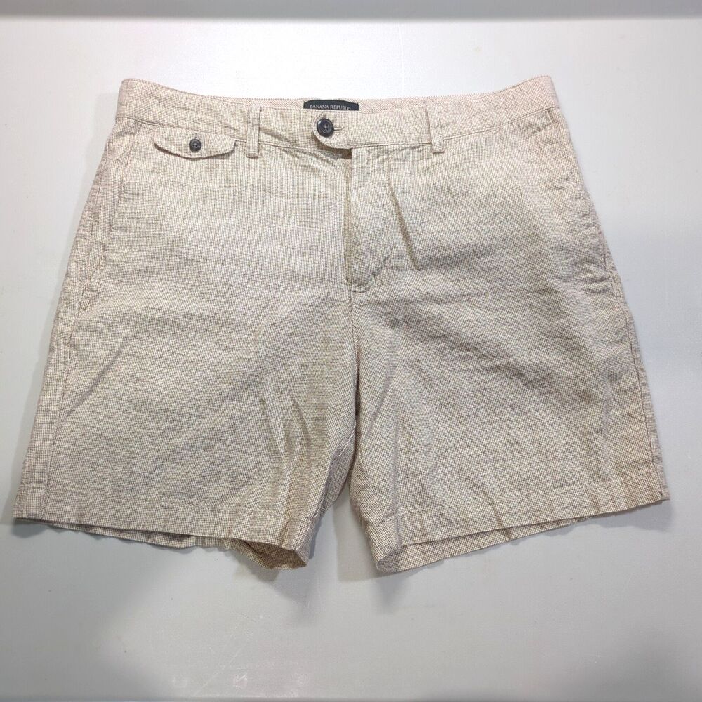 Banana Republic Linen Blend Bermuda Shorts Tan Brown Textured Womens Waist 33